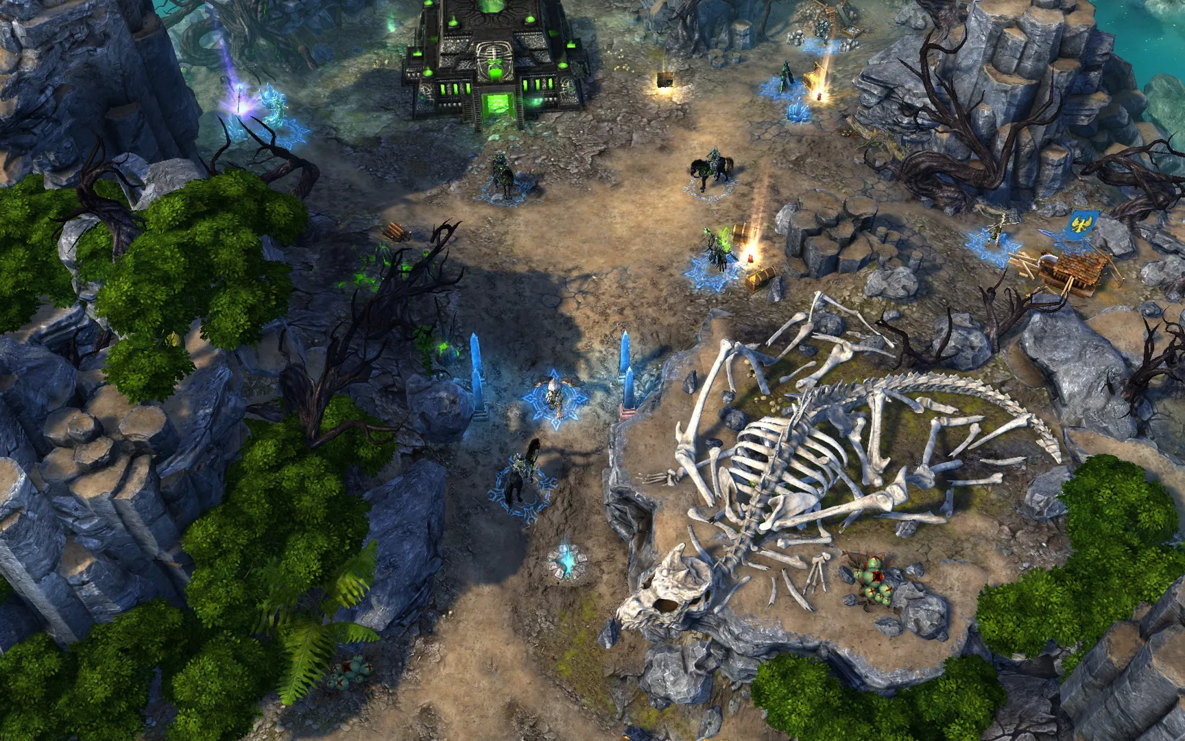 Captura Might Magic Heroes VI Zona Rocosa Con Ruinas Y Enemigos Rodeando Esqueleto Gigante 1