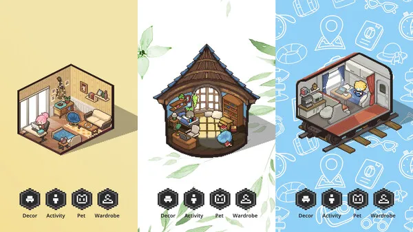 Captura Mini Cozy Room – Vista De Tres Estilos De Habitaciones Diferentes En Una Misma Pantalla