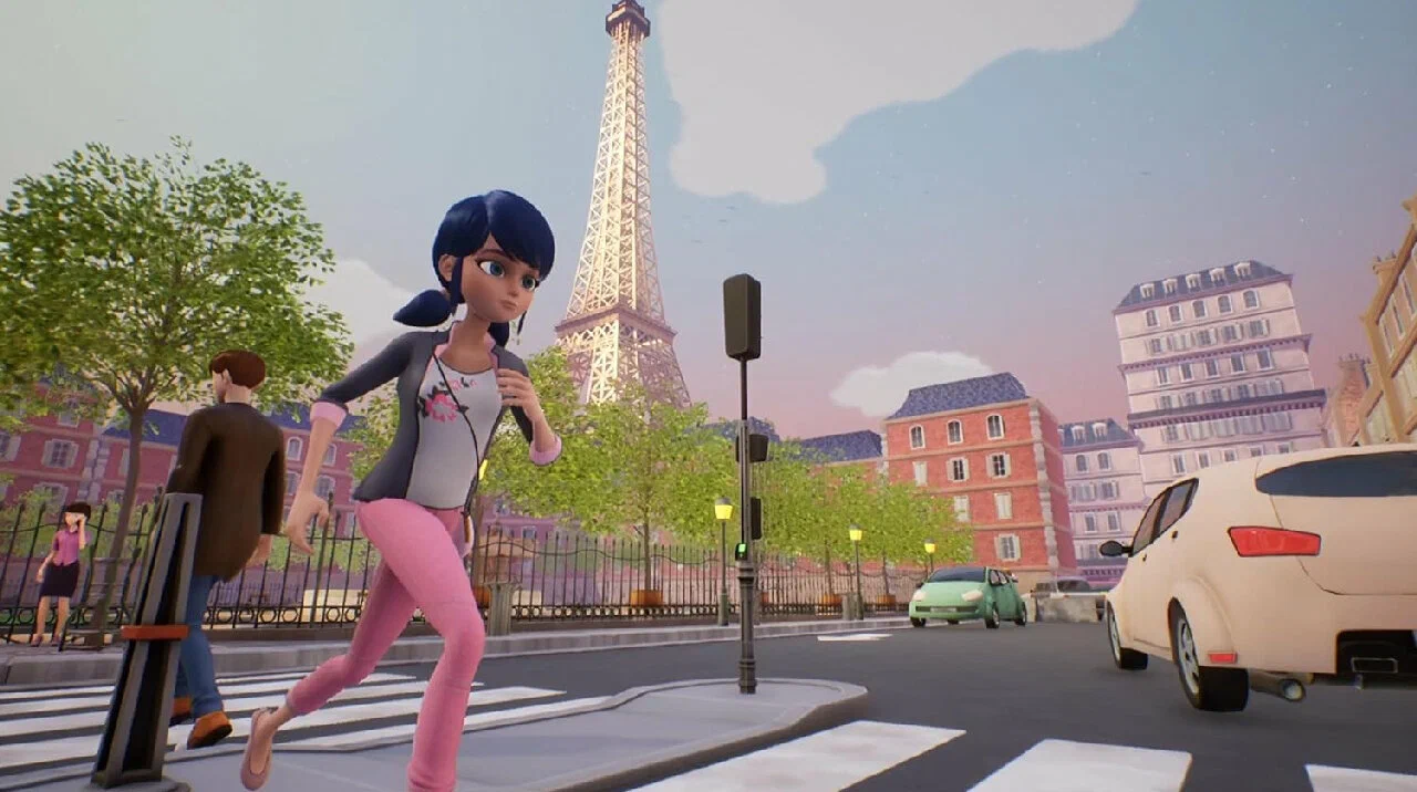 Captura Miraculous Rise Of The Sphinx Paris Under Siege – Ladybug Cruzando Paso De Cebra Frente A La Torre Eiffel