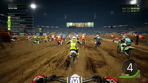 Captura Monster Energy Supercross Vista En Tercera Persona De Una Carrera Nocturna Llena De Motociclistas