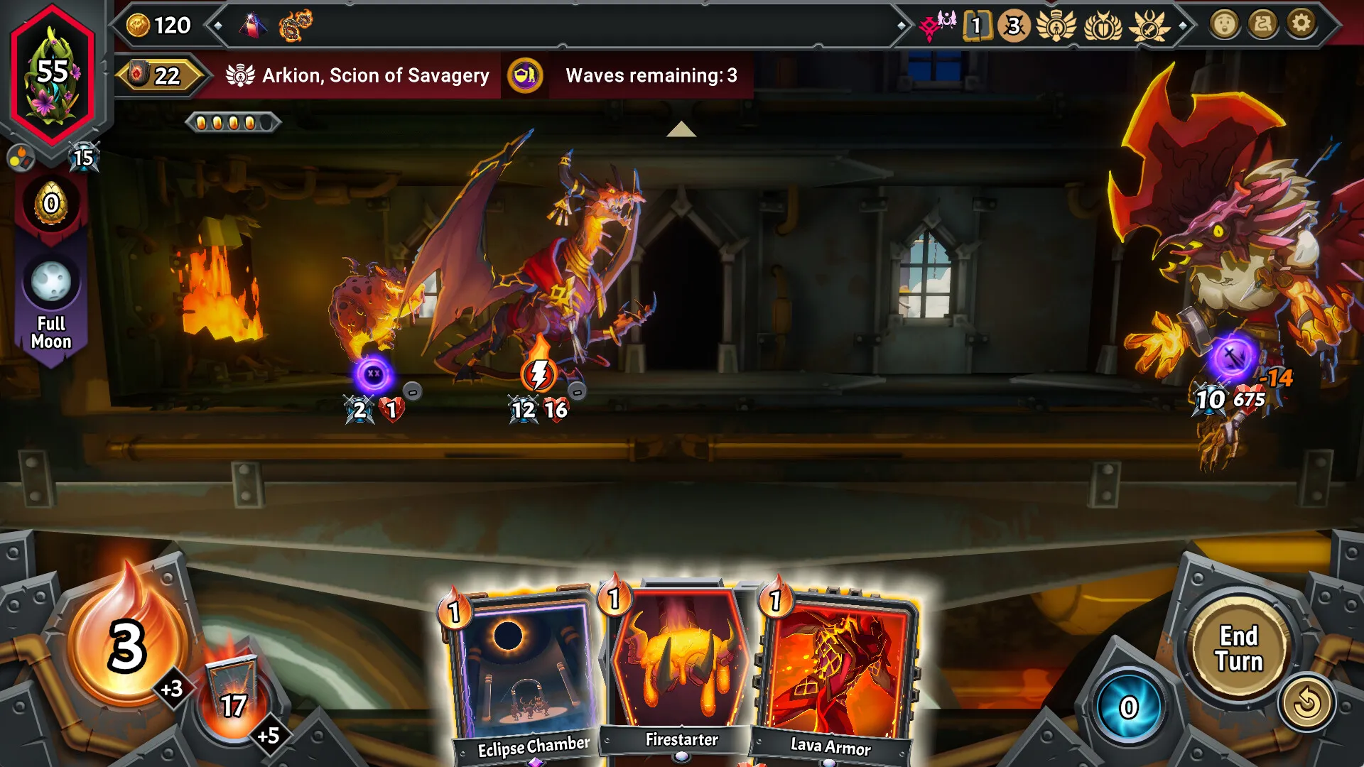 Captura Monster Train Carta Jugada Y Batalla Activa Con Multiples Enemigos En Vagon Del Tren