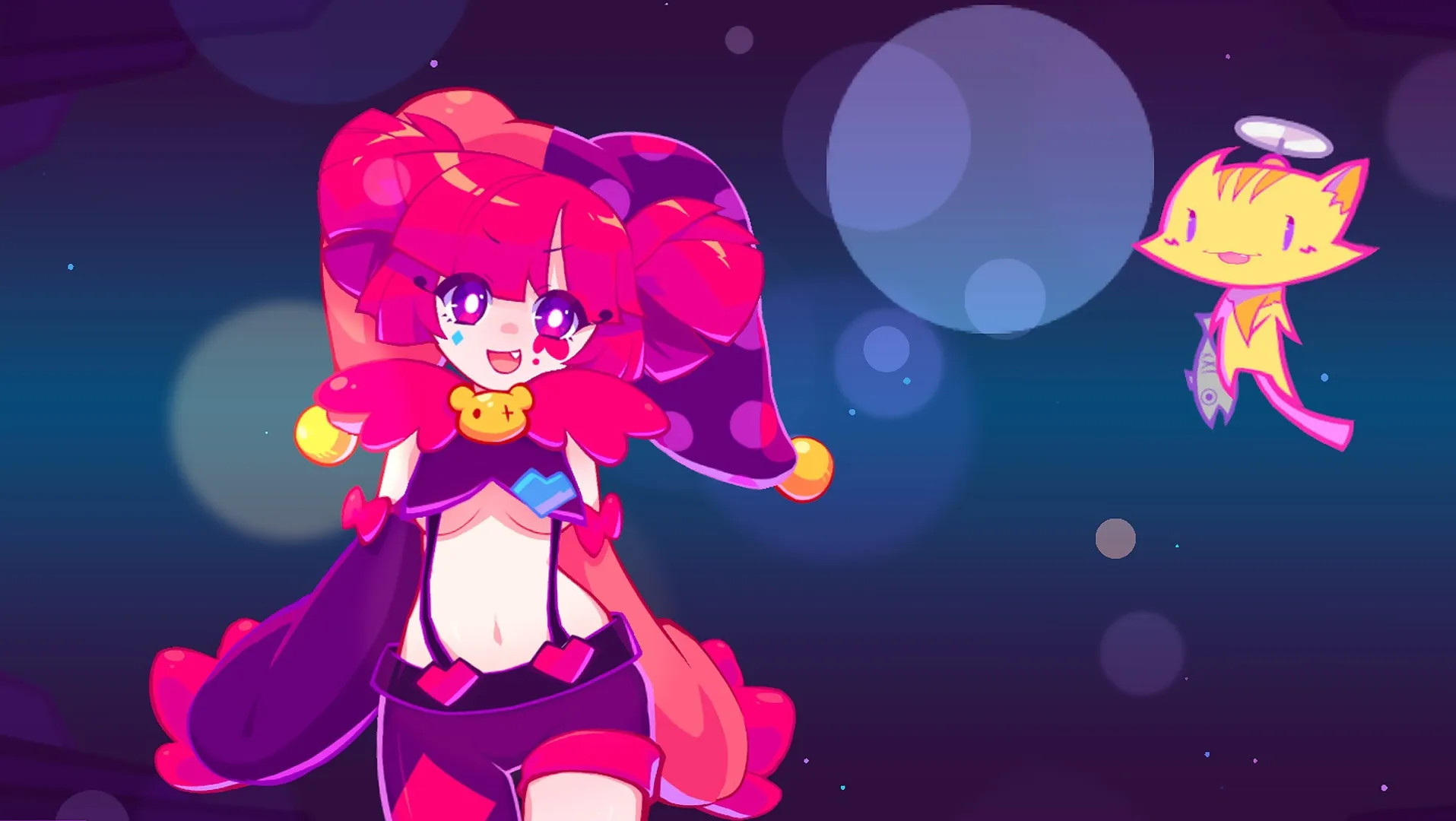 Captura Muse Dash – Chica De Cabello Fucsia Acompanada Por Criatura Flotante