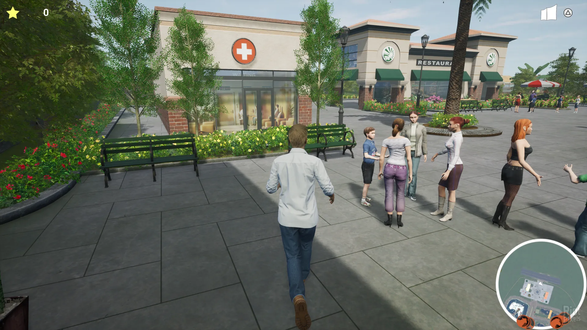 Captura My Life Zoo Vet – Personaje Camina Hacia Un Grupo De Personas Frente A Una Entrada De Zoologico