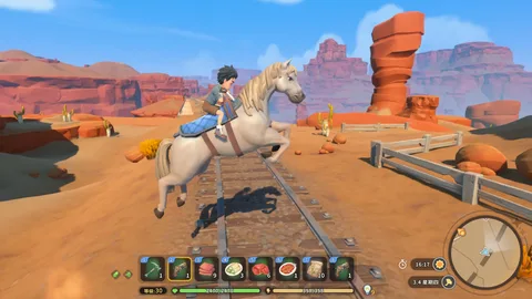 Captura My Time At Sandrock – Personaje Montando A Caballo Sobre Un Terreno Rocoso