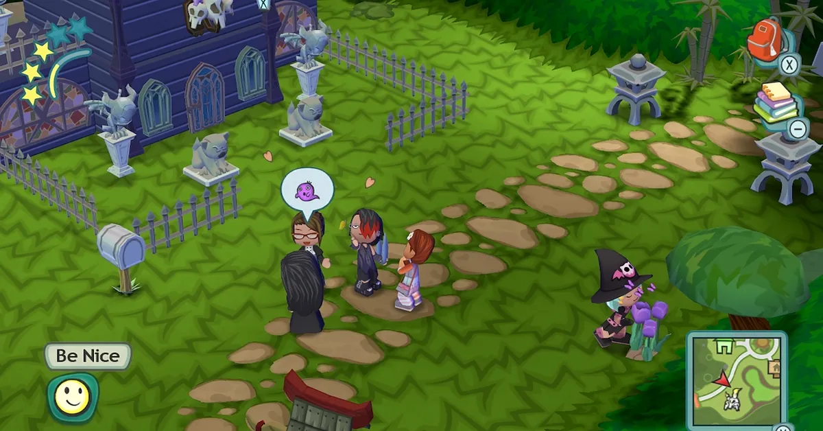 Captura MySims Cementerio Con Personajes Conversando Junto A Lapidas Y Arboles