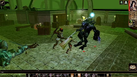 Captura Neverwinter Nights Enhanced Edition Combate Con Espadas Y Personajes En Una Ciudad Verde