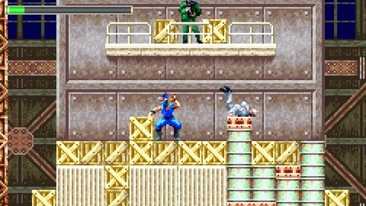 Captura Ninja Five O – Escenario Industrial Con Enemigos En Plataformas Elevadas