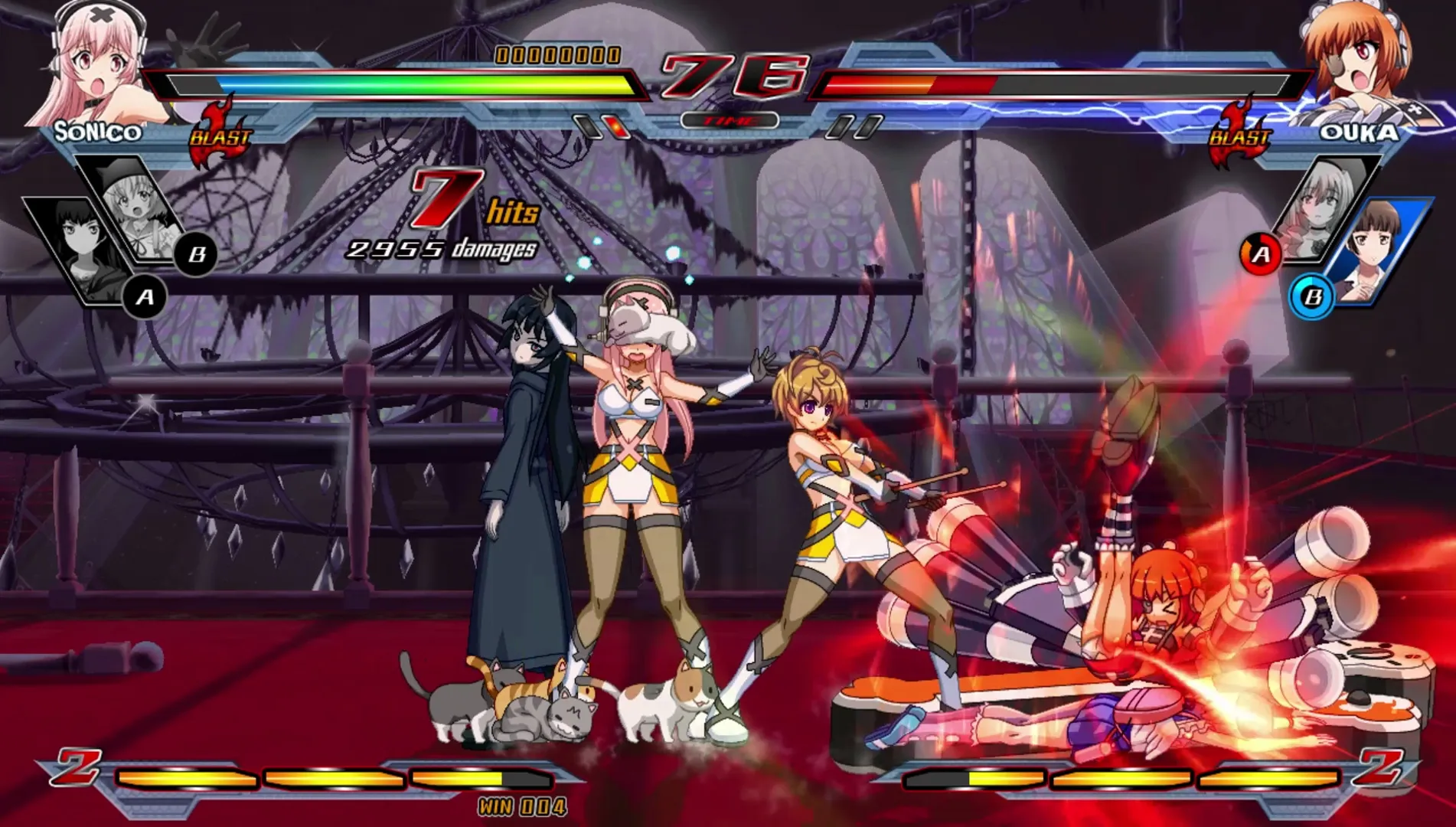 Captura Nitroplus Blasterz Dos Luchadoras Enfrentandose En Un Escenario Mecanico Con Explosiones