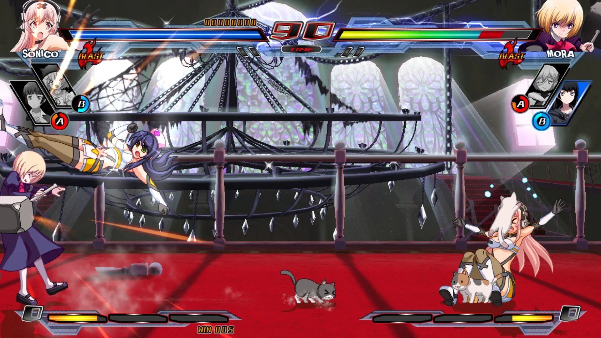 Captura Nitroplus Blasterz Personajes En Medio De Un Combate Cuerpo A Cuerpo Con Efectos Visuales