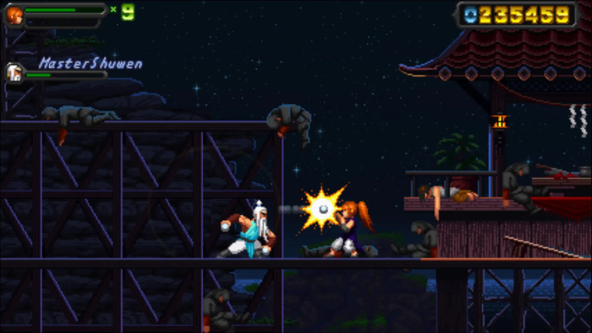 Captura Okinawa Rush – Batalla Nocturna Sobre Plataformas Con Golpes Iluminados
