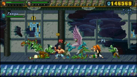 Captura Okinawa Rush – Guerrero Rodeado De Ninjas Y Criaturas En Ambiente Urbano
