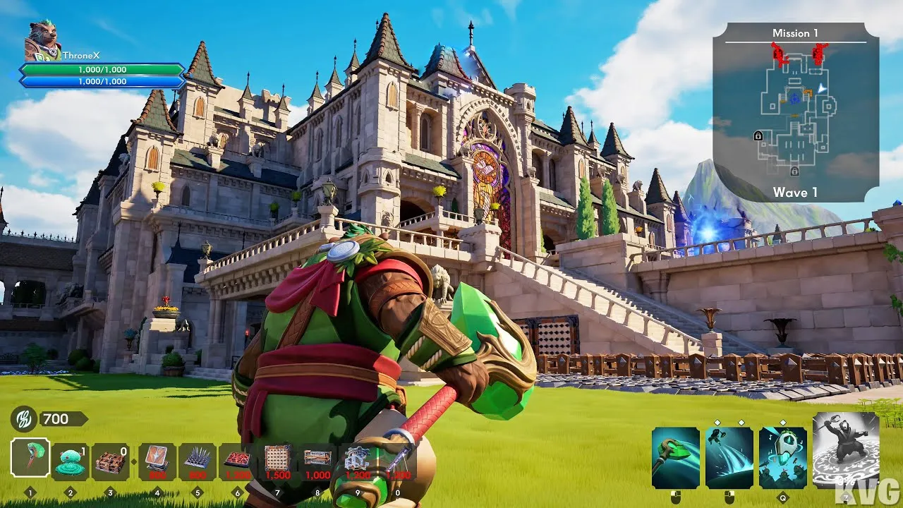 Captura Orcs Must Die Deathtrap Orco Grande En Pantalla Con Castillo Al Fondo Y Menu Inferior Visible
