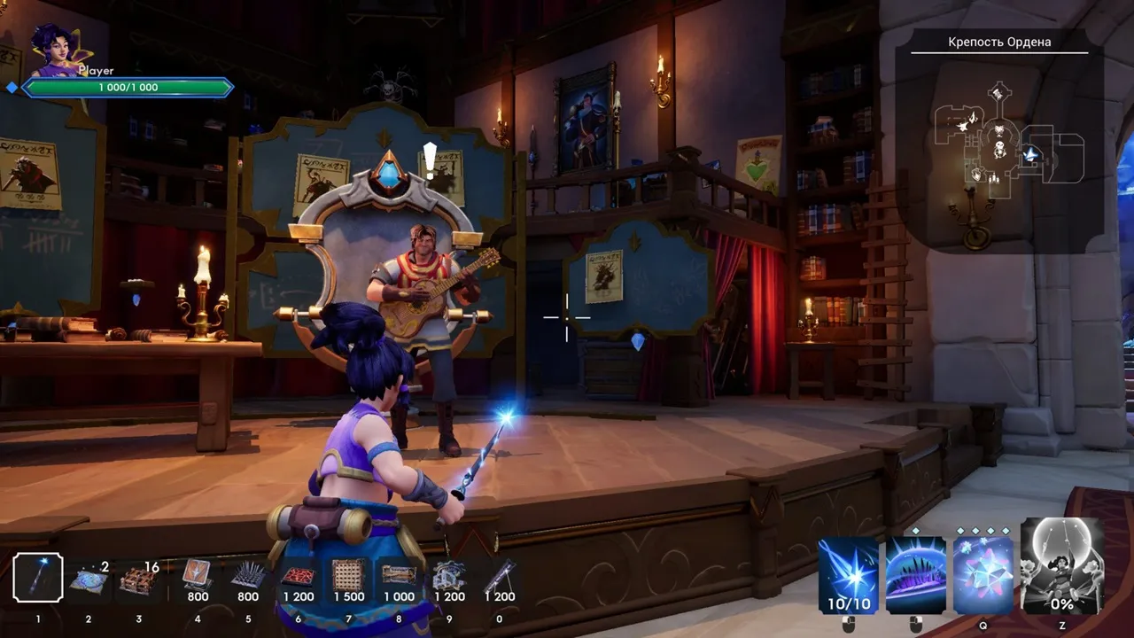 Captura Orcs Must Die Deathtrap Personaje En Biblioteca Disparando Magia Azul A Distancia