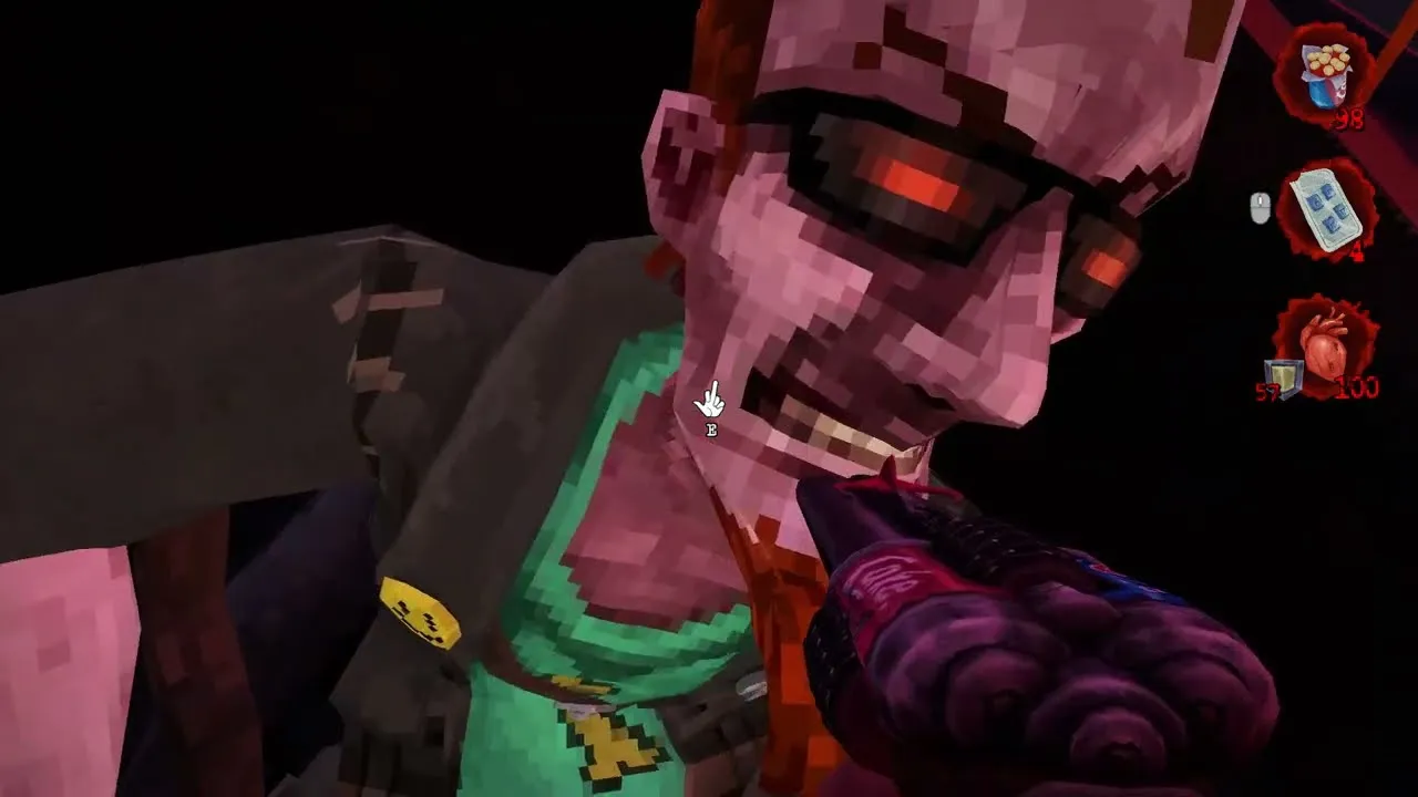 Captura POSTAL Brain Damaged – Primer Plano De Un Personaje Psicotico Con Expresion Burlona