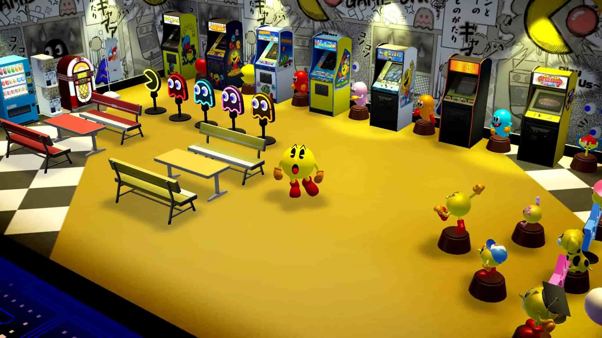 Captura Pac Man Museum – Salon Arcade Lleno De Maquinas Y Personajes De La Saga