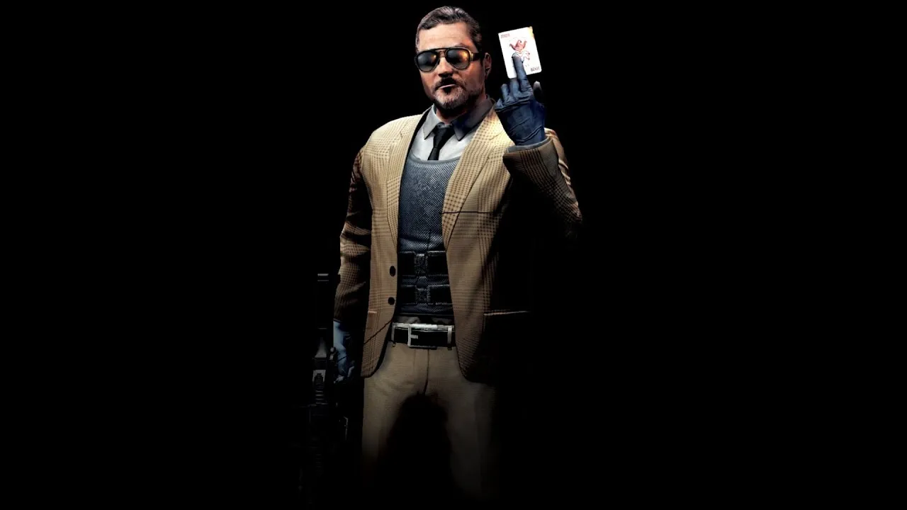 Captura Payday 2 Personaje En Traje Y Mascara Sostiene Una Carta En Fondo Oscuro