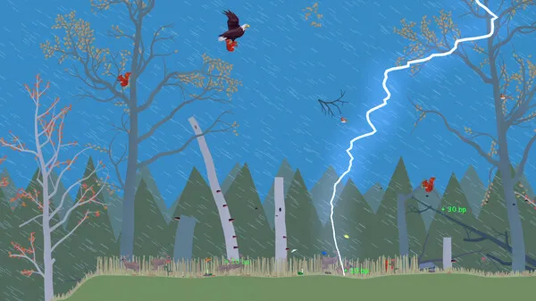Captura PolyPine Bosque Con Rayos En El Cielo Y Animales Dispersos Entre Arboles Delgados