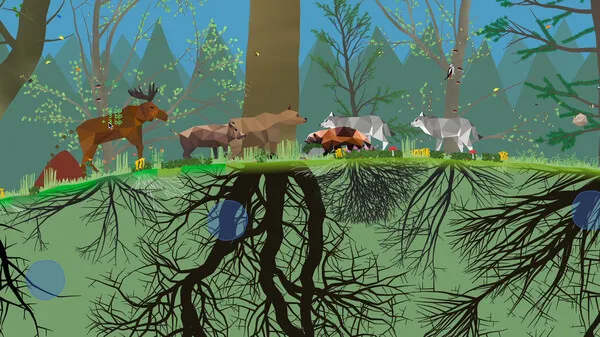 Captura PolyPine Corte Transversal Del Suelo Mostrando Raices Ardillas Ciervos Y Aves