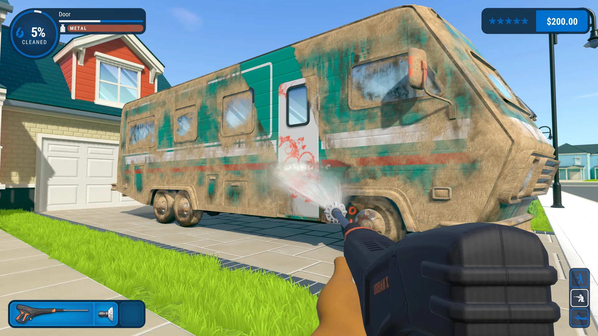 Captura PowerWash Simulator – Vehiculo Tipo Trailer Cubierto De Suciedad Siendo Limpiado