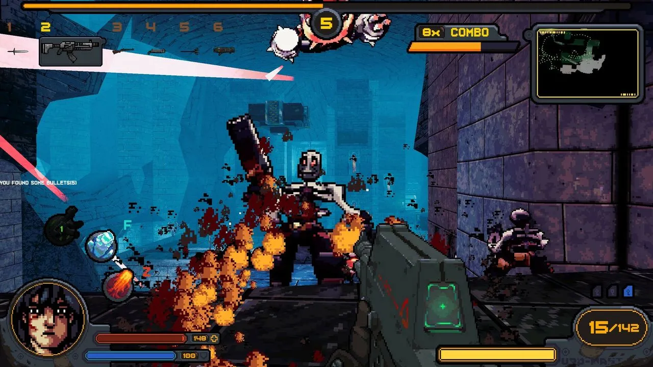Captura Project Warlock II – Escena En Nivel Acuatico Con Multiples Explosiones Y Enemigos