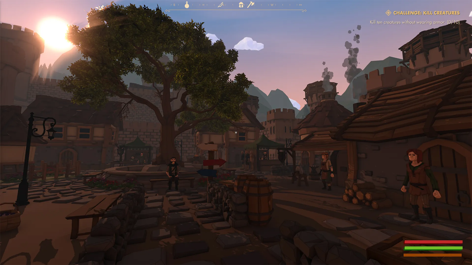 Captura Raidborn Pueblo Medieval Con Casas Arboles Y Camino Empedrado Al Atardecer