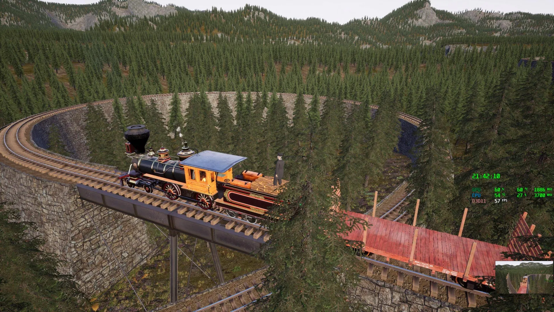Captura Railroads Online Curva Pronunciada Con Vagones Transportando Madera