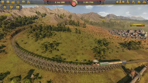 Captura Railway Empire – Vias Curvas Atravesando Colinas Verdes Con Interfaz Del Juego