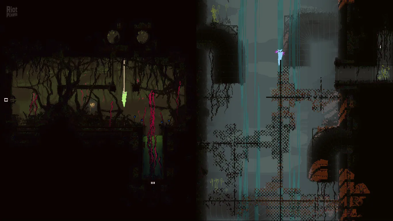 Captura Rain World Laberinto Oscuro Con Multiples Rutas Verticales Y Criaturas Brillantes