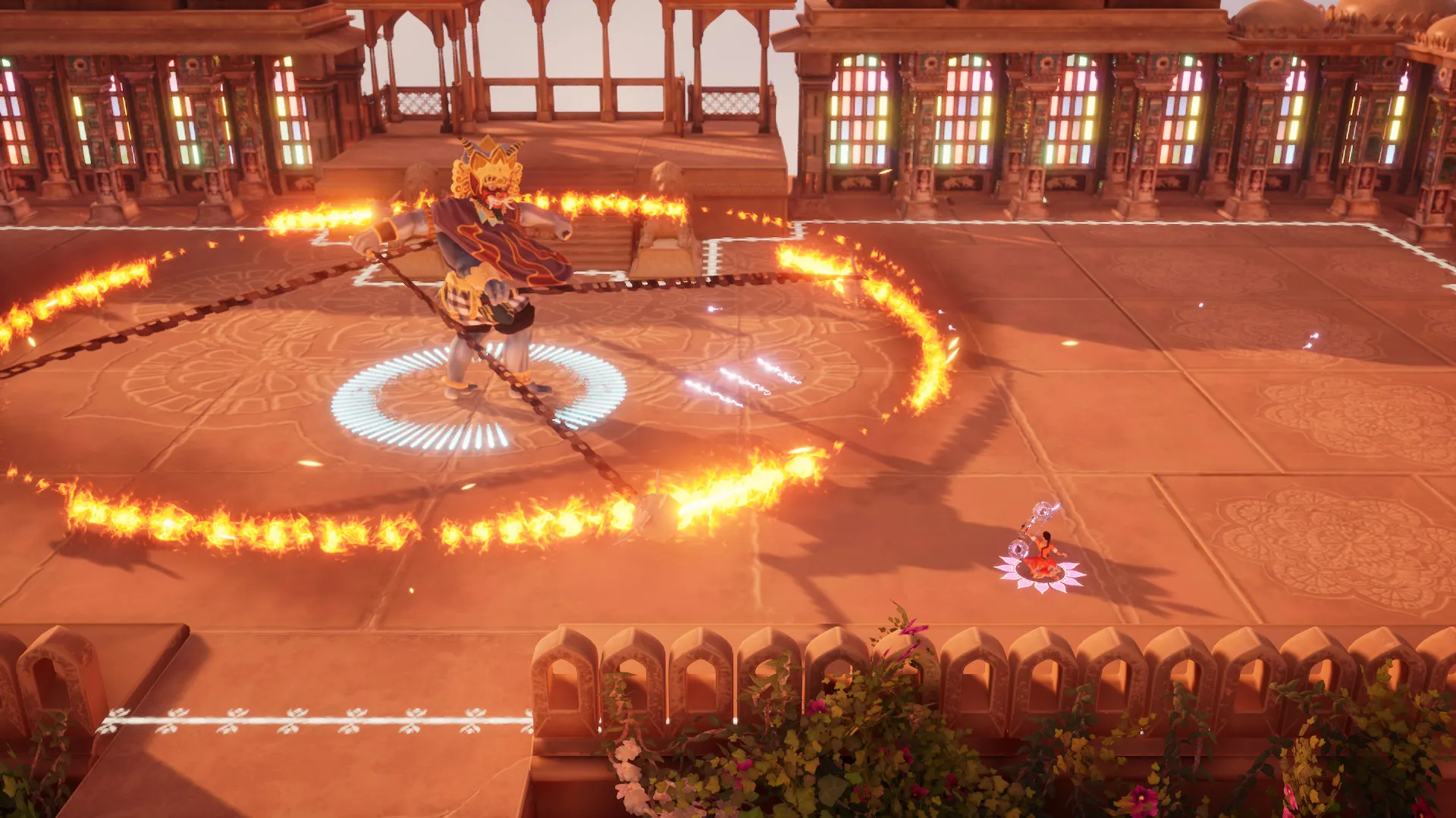 Captura Raji An Ancient Epic Combate Dentro De Una Arena Circular Rodeada De Fuego Y Columnas