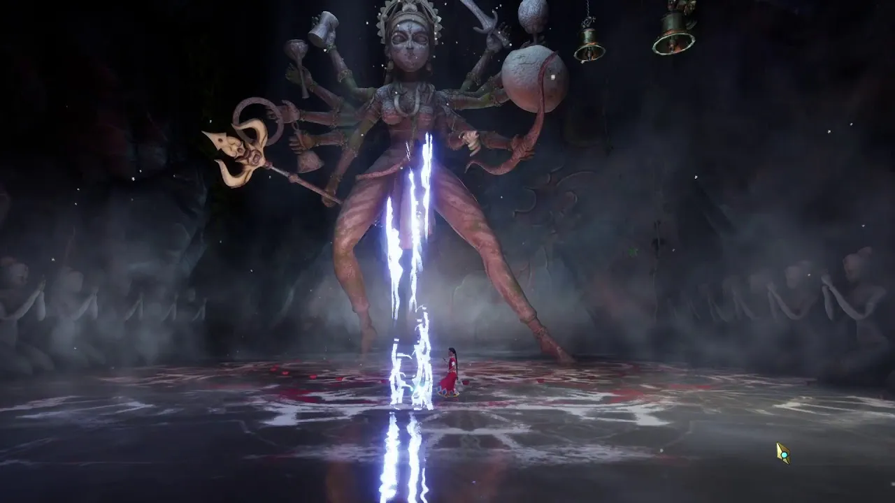 Captura Raji An Ancient Epic Diosa Hindu Proyectada Con Energia Mientras Observa Desde El Fondo