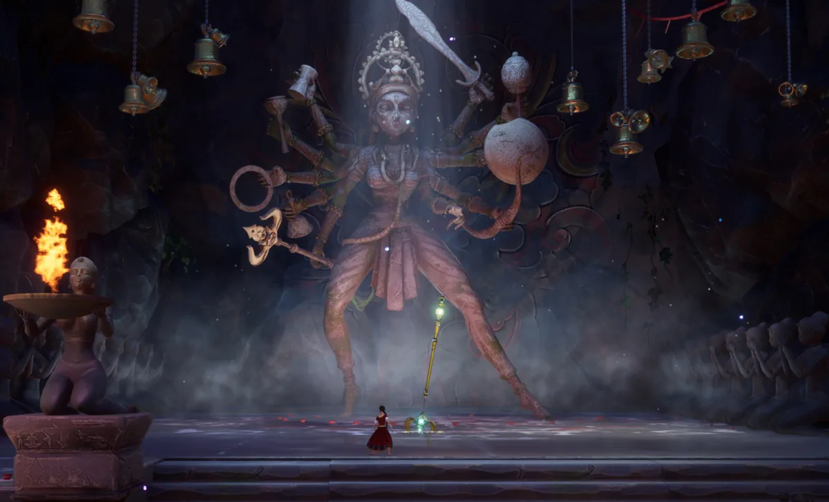 Captura Raji An Ancient Epic Imponente Figura De Multiples Brazos Domina Un Templo Sagrado