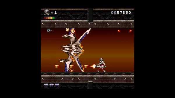 Captura Rendering Ranger R2 Jefe Robotico Disparando Laseres En Una Sala Rojiza