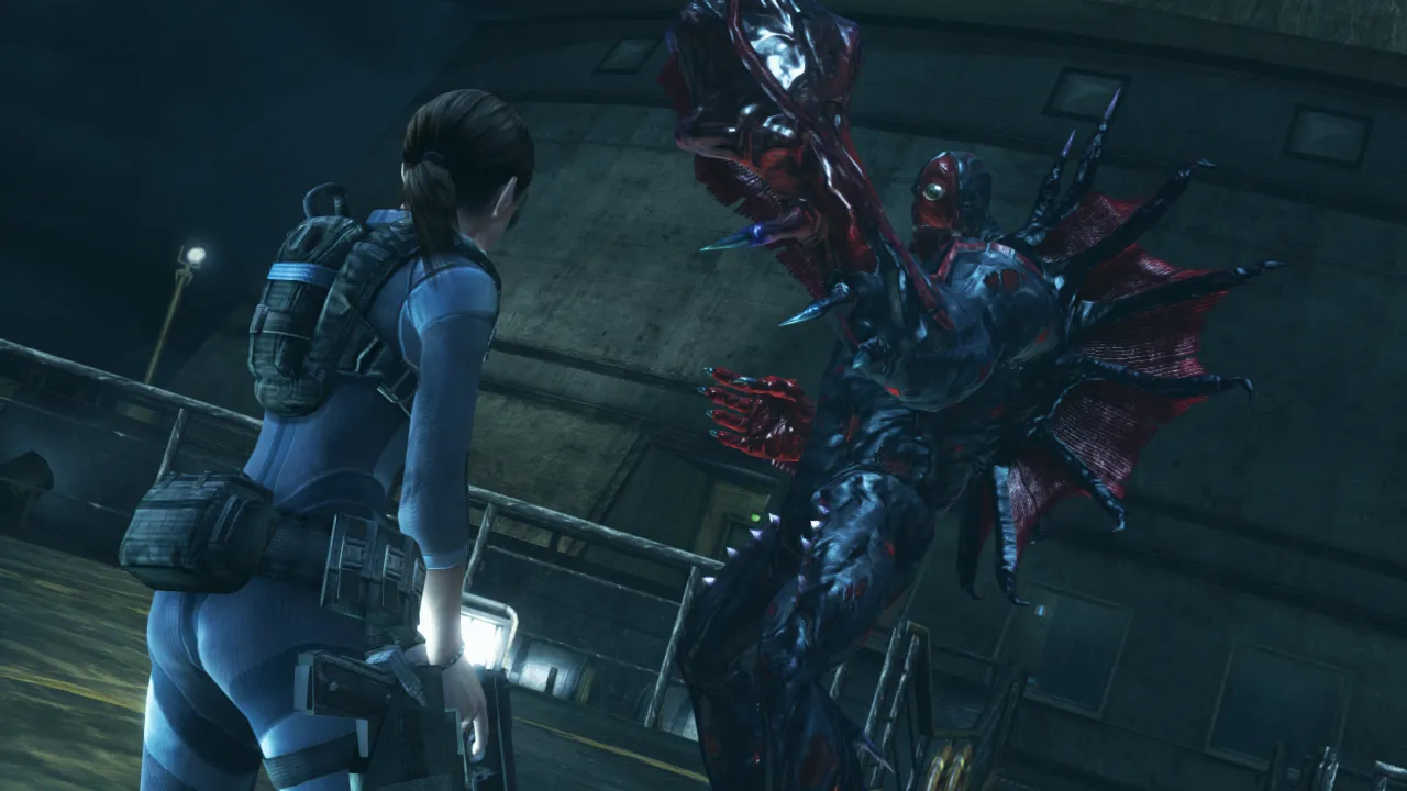 Captura Resident Evil Revelations Personaje Enfrentando Monstruo Con Tentaculos Brillantes