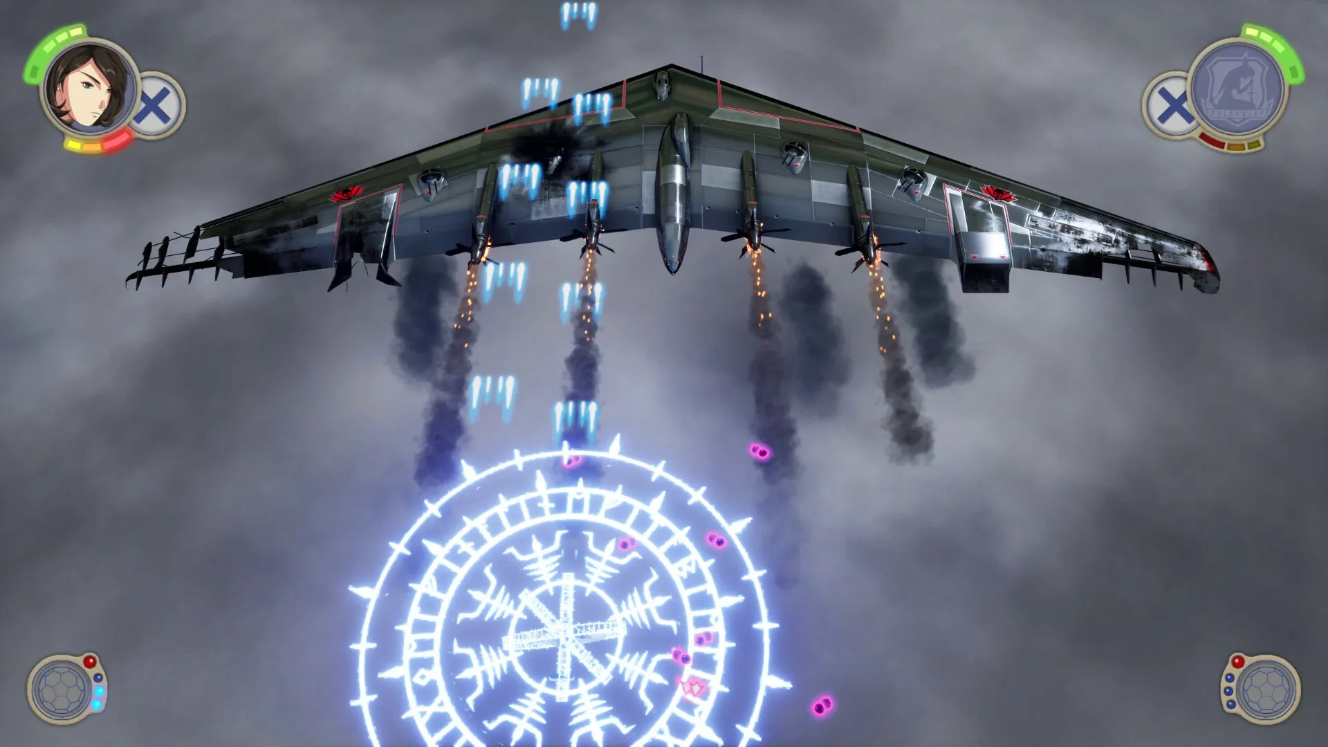 Captura Rising Sun Fighter Squadron – Avion Militar Dispara Sobre Un Circulo De Energia Azul