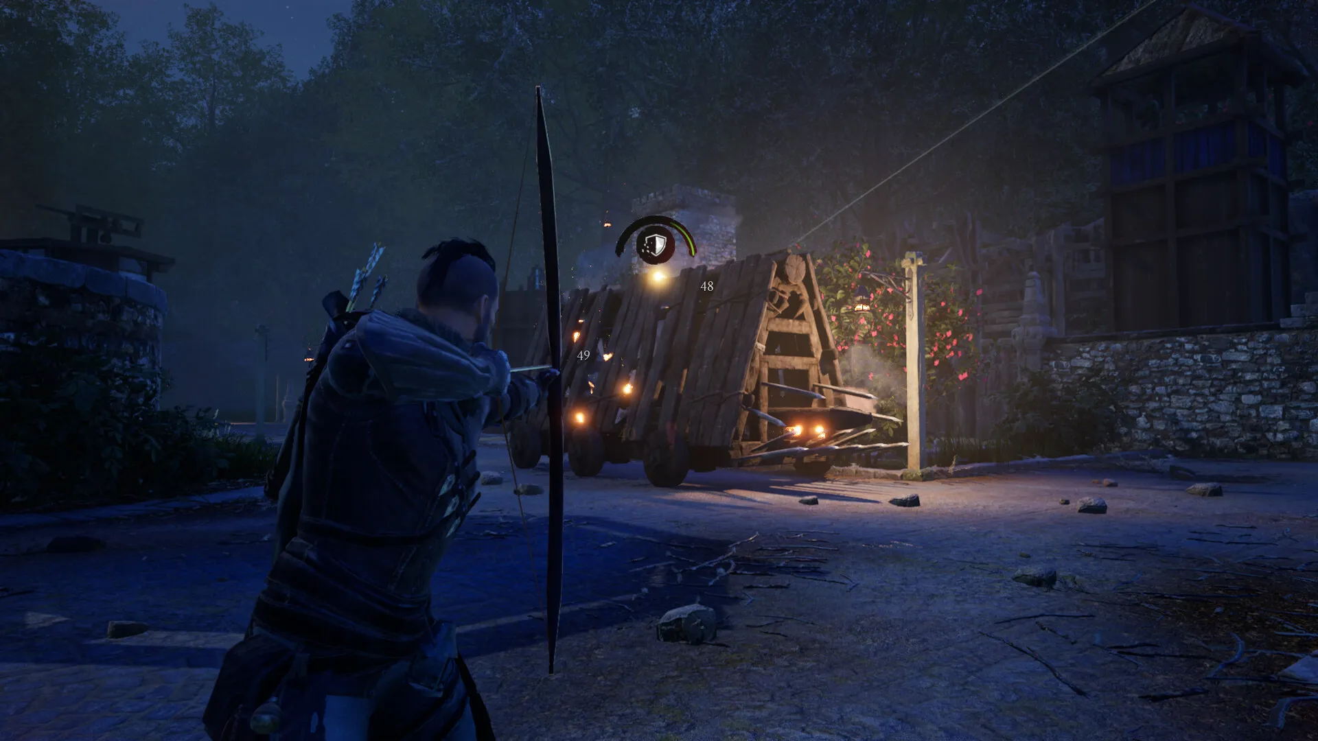Captura Robin Hood Sherwood Defenders – El Protagonista Apuntando Con Arco En Una Emboscada Nocturna