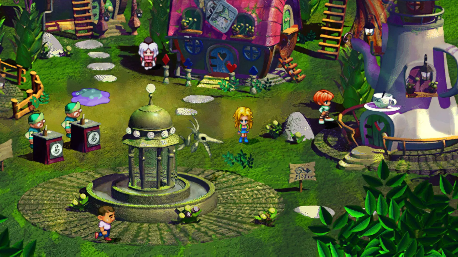 Captura SaGa Frontier Remastered Pueblo Colorido Con Vegetacion Y Estructuras De Fantasia