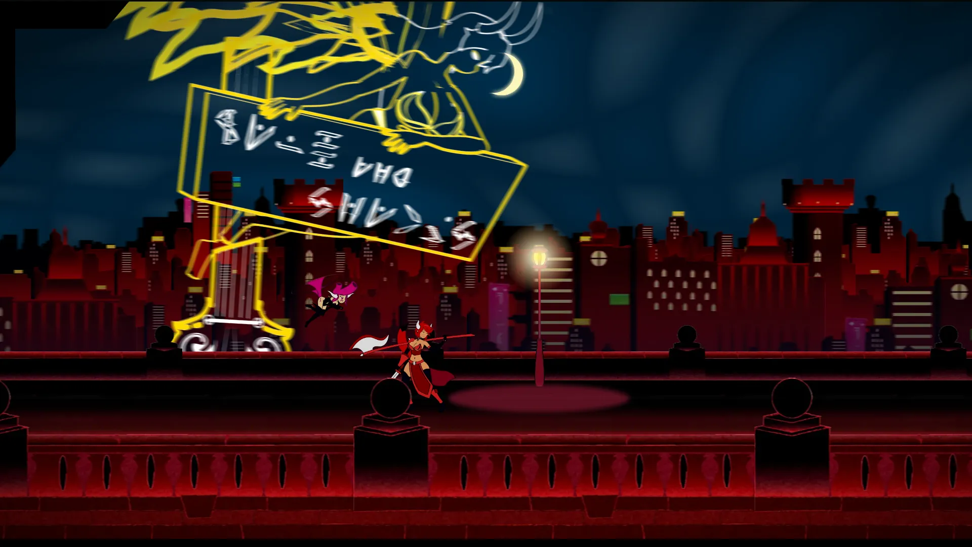Captura Scarlet City Of Devils – Batalla Lateral En Azoteas Con Letreros Neon