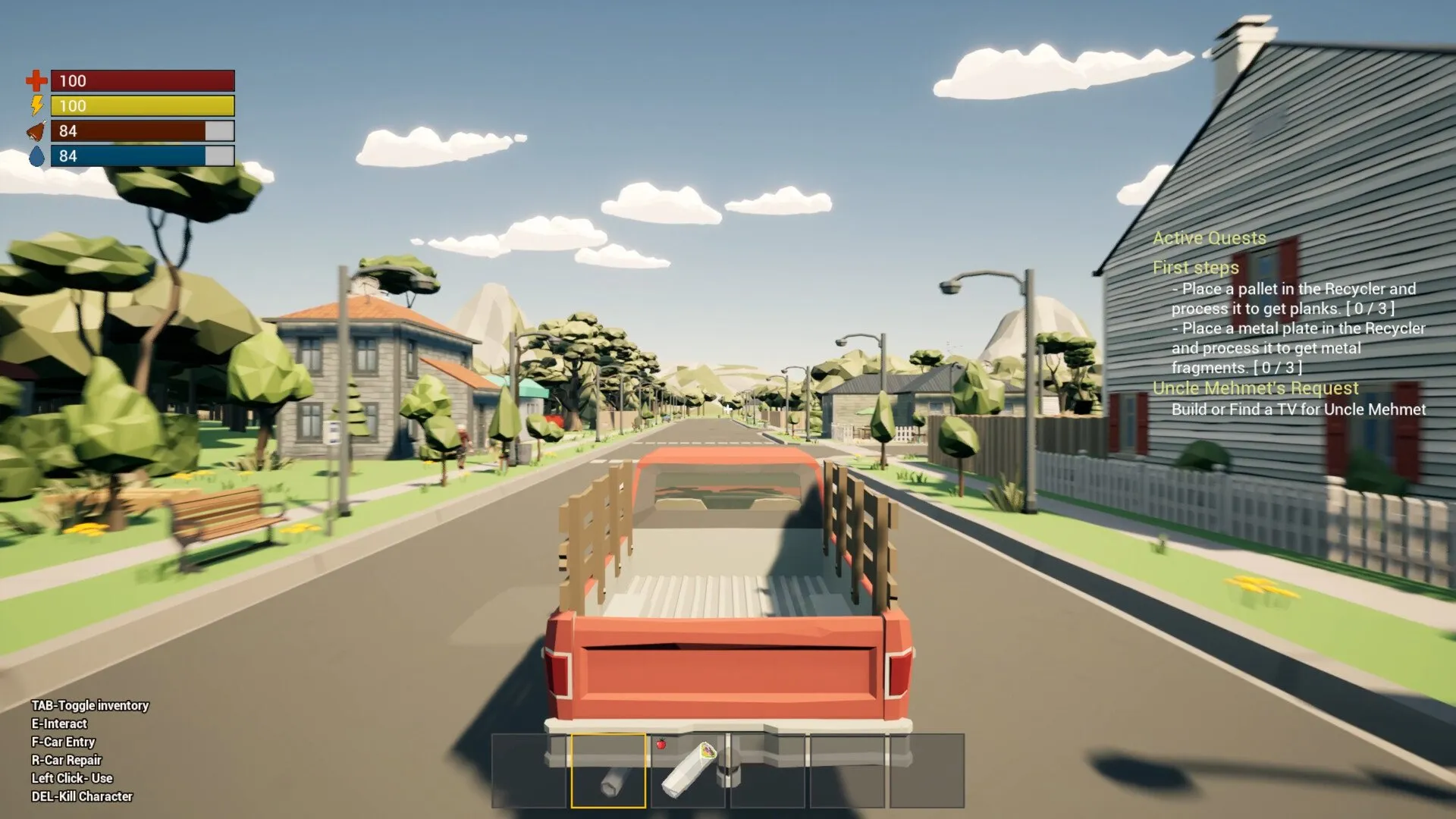 Captura Scrap Dealer Simulator – Jugador Conduce Una Camioneta Por Un Barrio Suburbano
