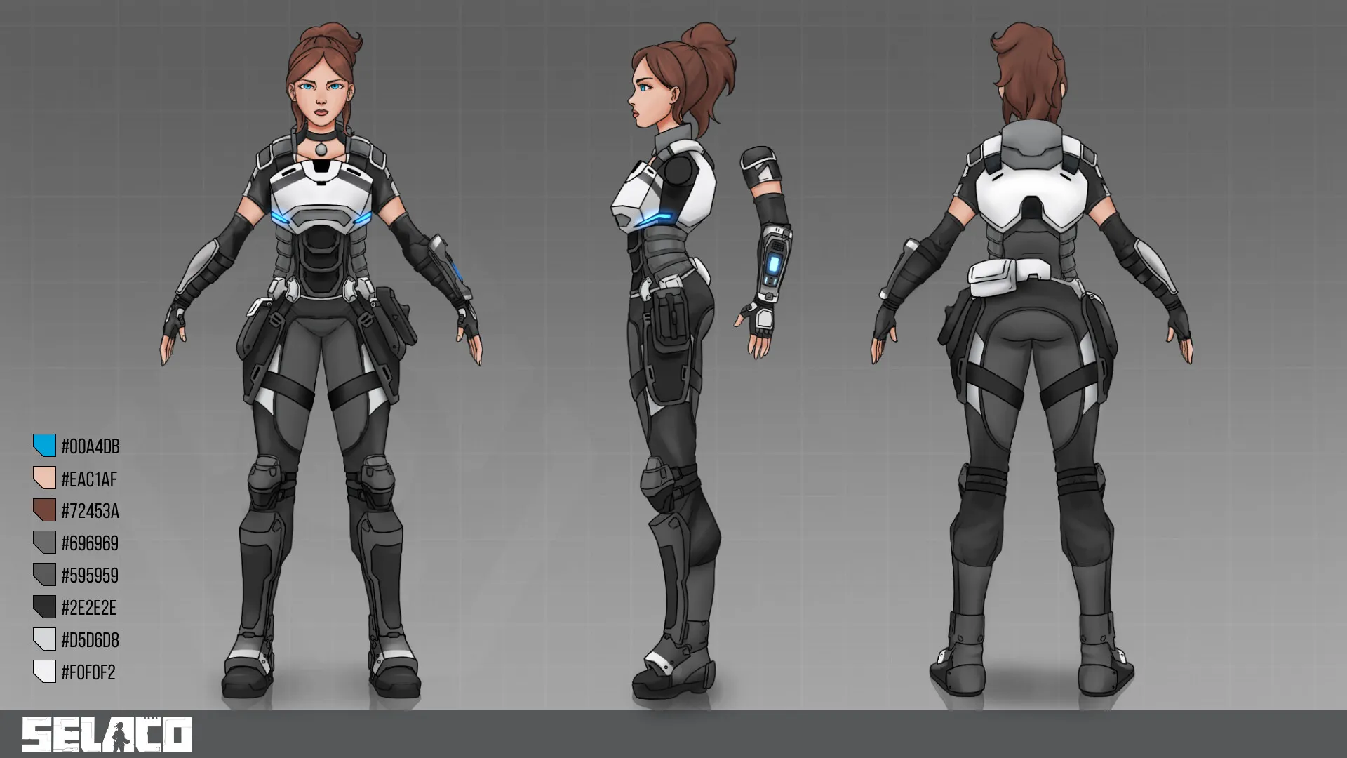 Captura Selaco – Modelo 3D Del Personaje Principal Con Vistas Frontal Y Trasera