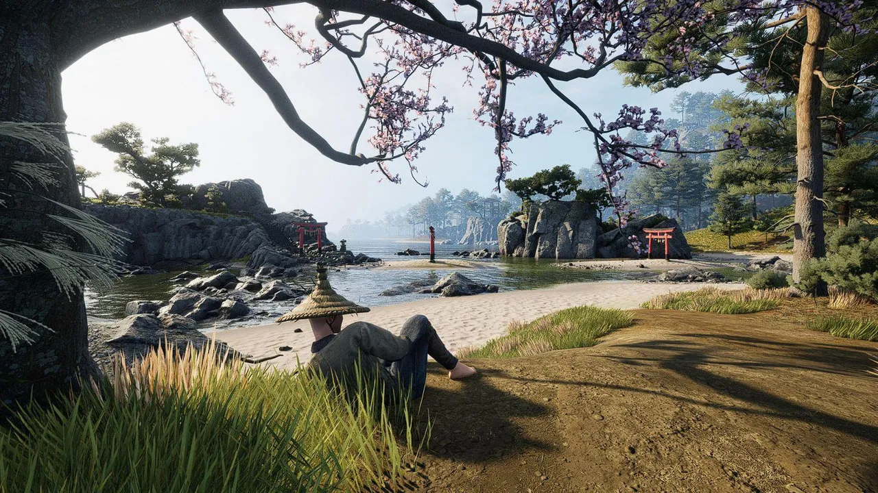 Captura Sengoku Dynasty – Aldea Costera Con Arboles De Sakura Y Cabanas