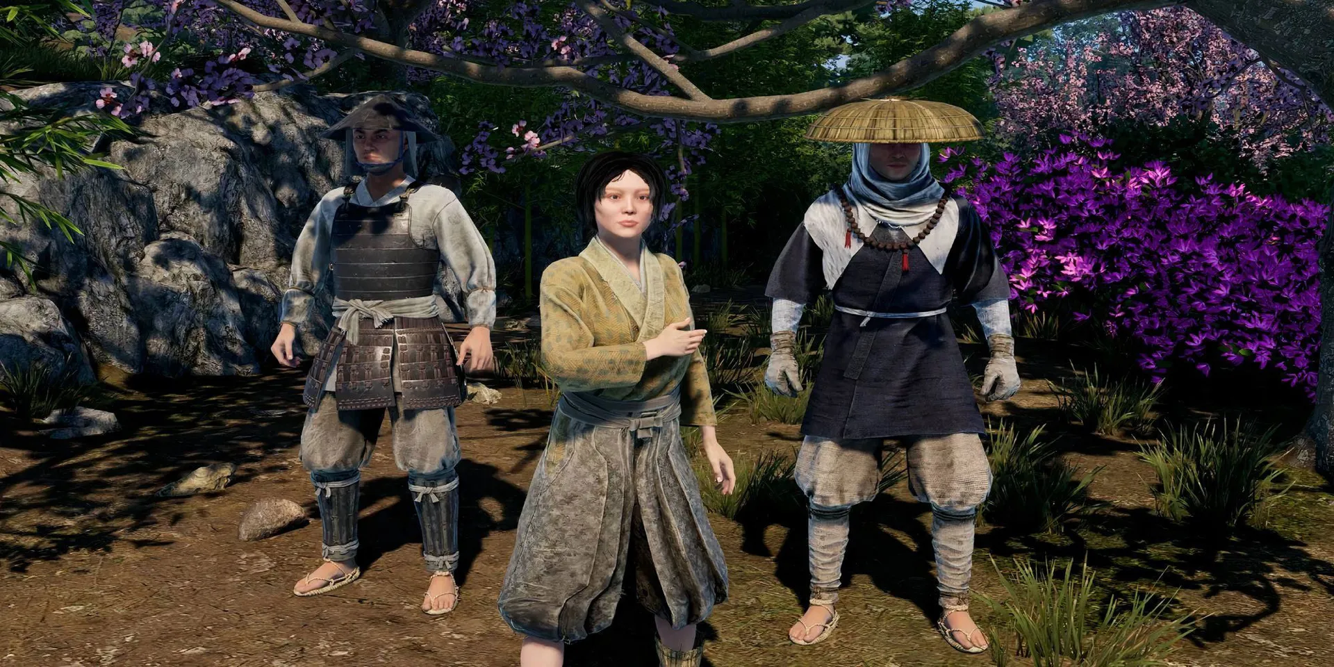Captura Sengoku Dynasty – Personajes Caminando Entre Arboles En Plena Aldea