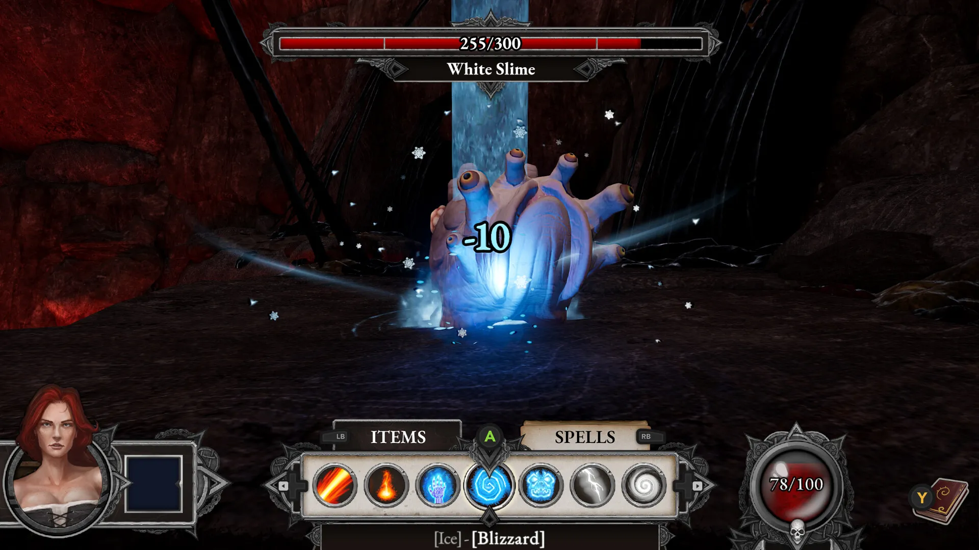 Captura Shadowgate – Interfaz De Combate Magico Con Una Barra De Hechizos Activa Y Personaje Femenino Visible