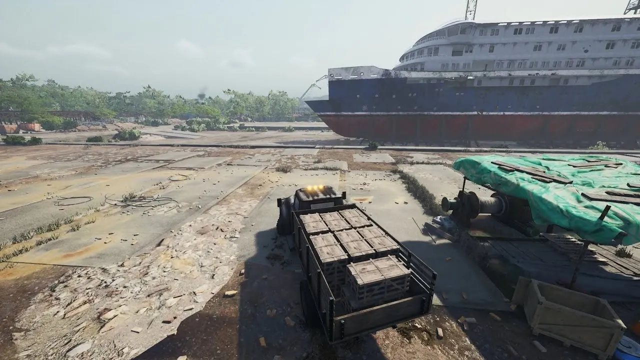 Captura Ship Graveyard Simulator 2 – Escena De Trabajo Con Materiales Y Herramientas En Astillero Abandonado