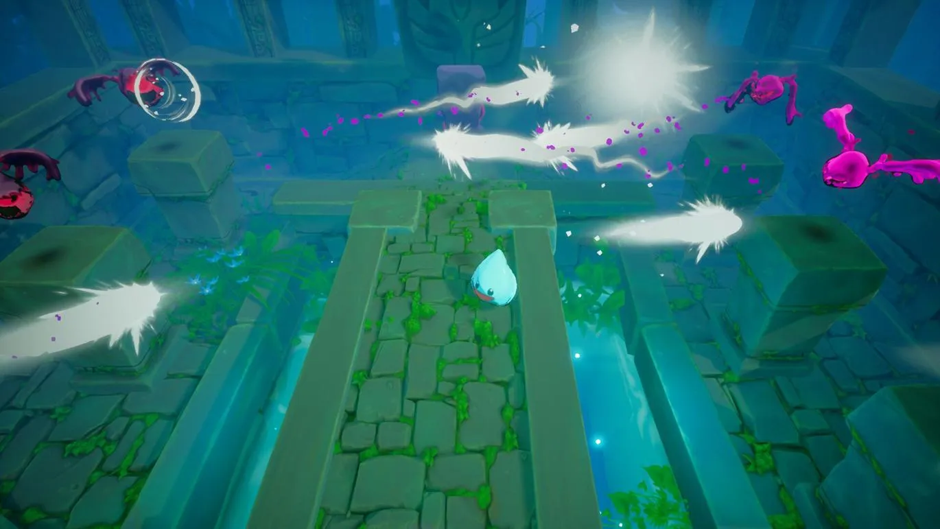 Captura Slime Heroes – Escenario Subterraneo Iluminado En Tonos Verdes Con Plataformas