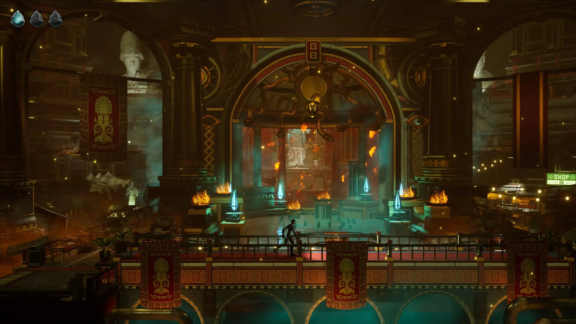 Captura Somber Echoes Gran Sala Con Columnas Doradas Y Ambientacion De Palacio