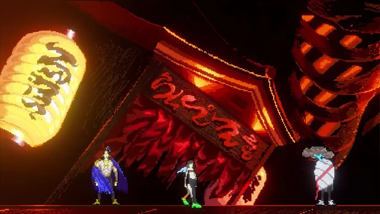 Captura Sonokuni Entrada Con Farol Japones Y Letras Rojas Junto A Figuras Oscuras