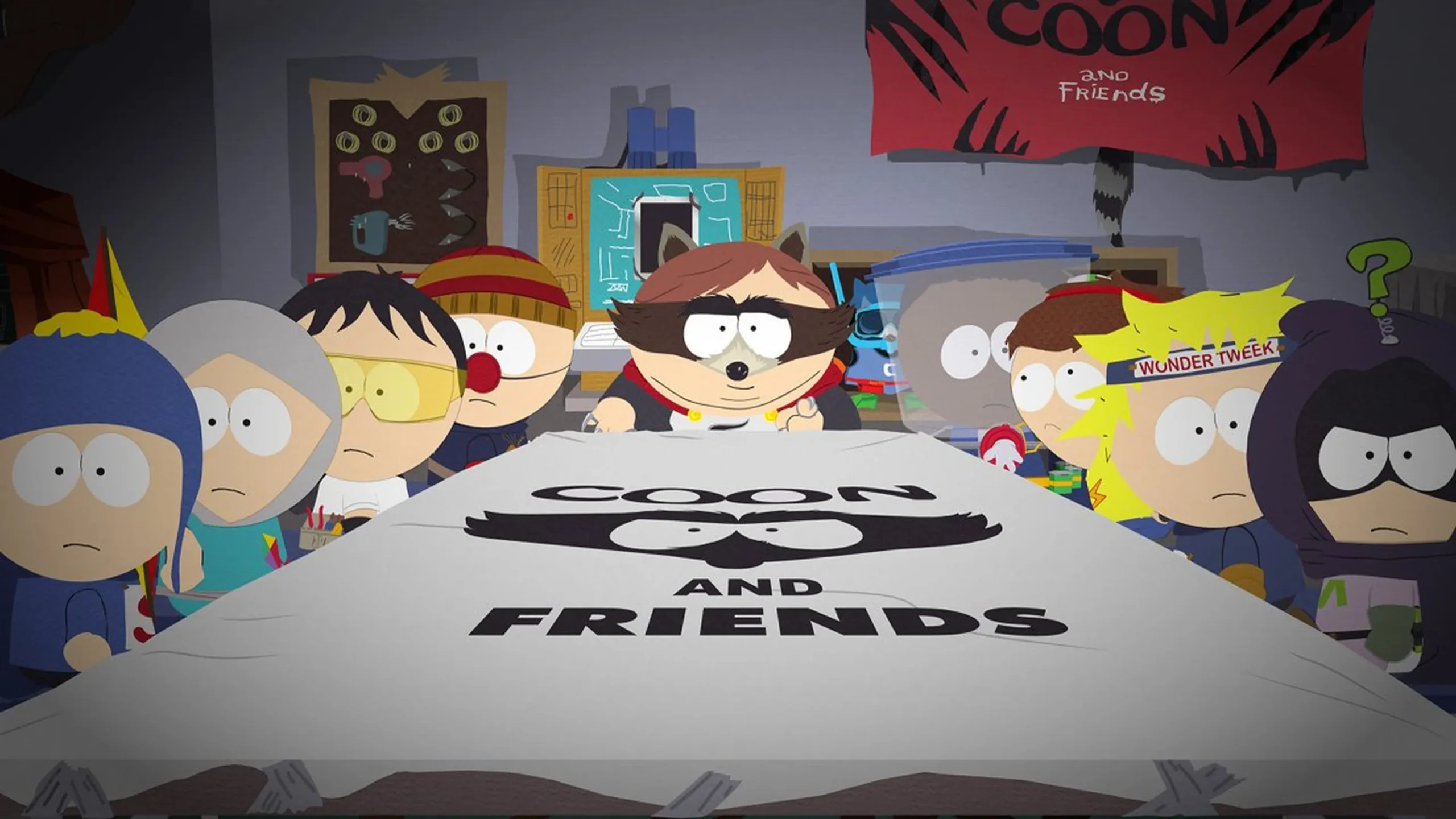 Captura South Park The Fractured But Whole – Reunion En Mesa Con El Logo Coon And Friends Al Fondo Scaled