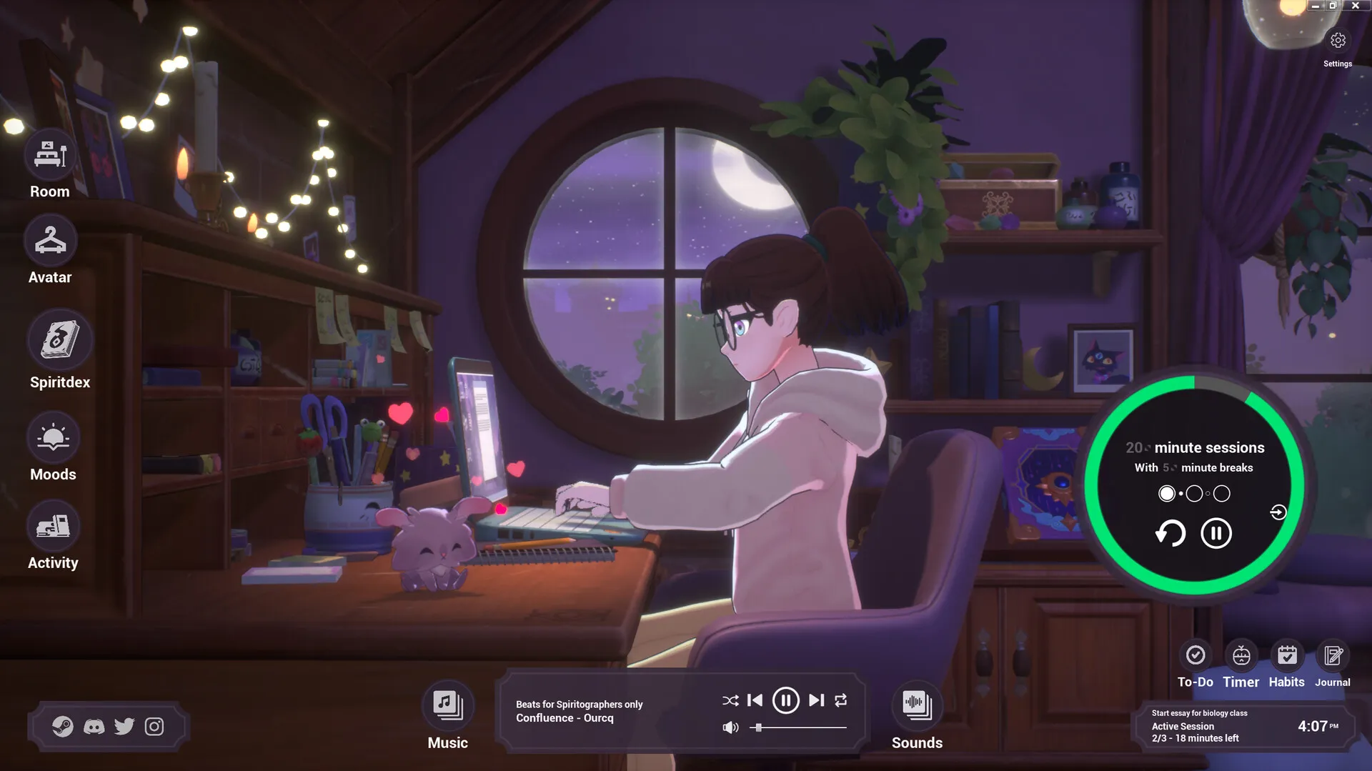 Captura Spirit City Lofi Sessions Chico Trabajando En Su Escritorio Junto A Plantas Y Luces Suaves