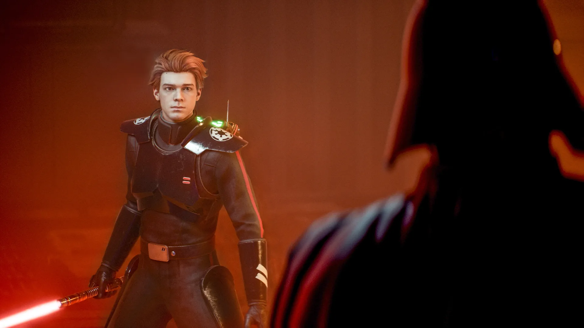 Captura Star Wars Jedi Fallen Order Cal Desafia A Un Inquisidor En Un Pasillo Rojo Oscuro