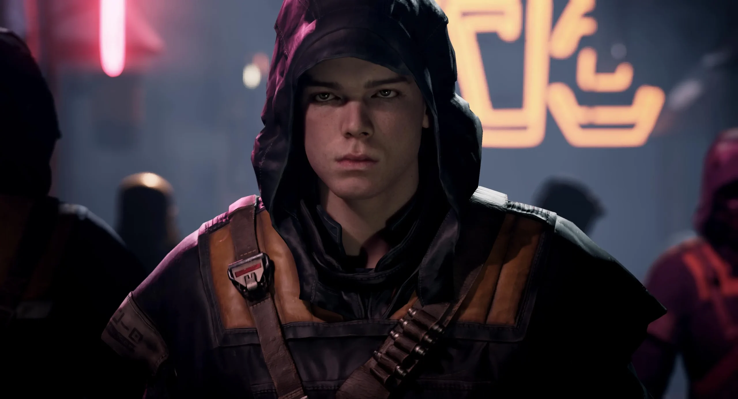 Captura Star Wars Jedi Fallen Order Cal Mira Con Preocupacion En Una Escena Iluminada Por Neon Scaled